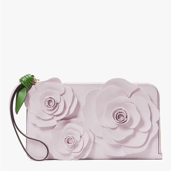 ♠️kate spade Flora Medium L-Zip Floral Wristlet, Pale Amethyst NWT